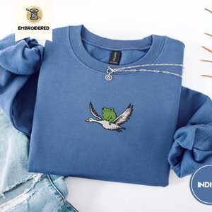 Indigo Blue Frog and Goose Embroidered Sweatshirt