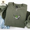 Military Green Frog and Goose Embroidered Sweatshirt