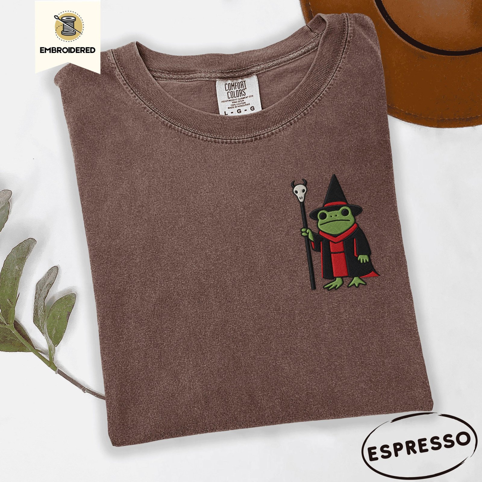 Espresso Frog and Skull Staff Embroidered T-Shirt