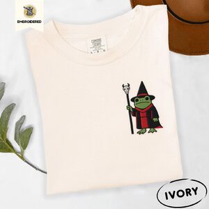 Ivory Frog and Skull Staff Embroidered T-Shirt