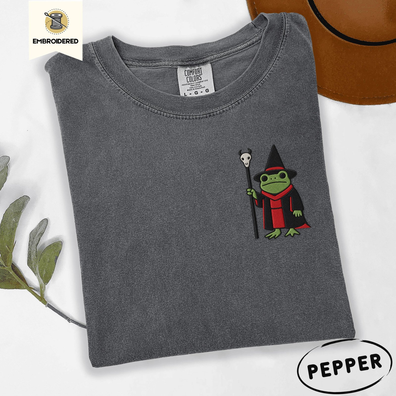 Pepper Frog and Skull Staff Embroidered T-Shirt