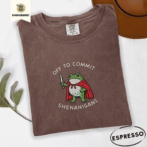 Espresso Frog Knight Shenanigans Embroidered T-Shirt