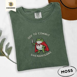 Moss Frog Knight Shenanigans Embroidered T-Shirt