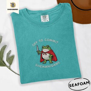 Seafoam Frog Knight Shenanigans Embroidered T-Shirt