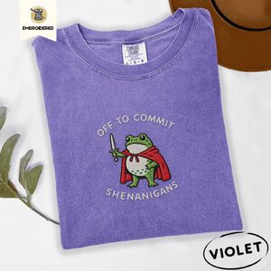 Violet Frog Knight Shenanigans Embroidered T-Shirt