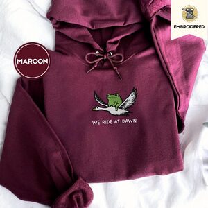 Maroon Frog Riding Goose Embroidered Hoodie