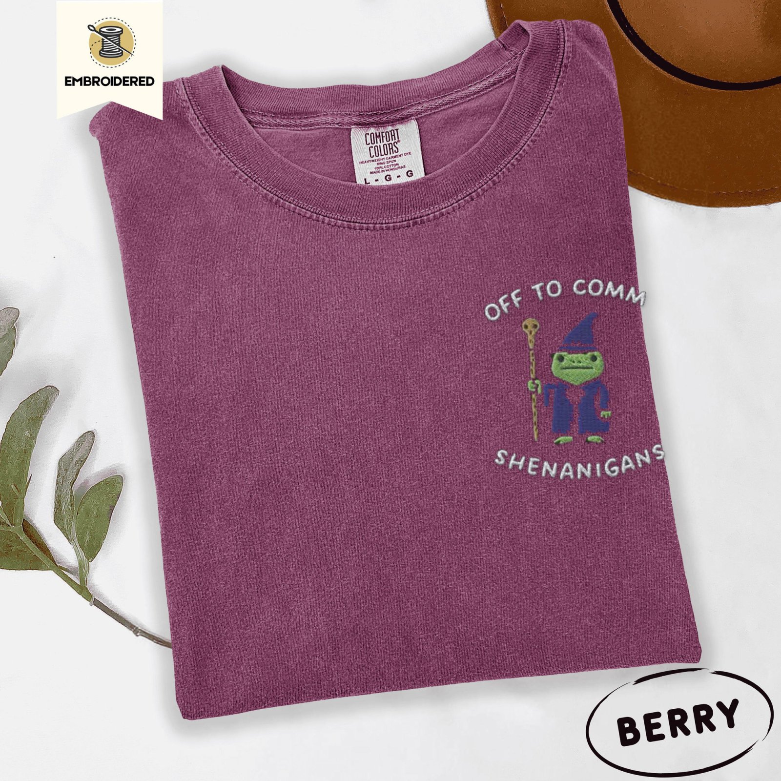 Berry Frog Wizard Shenanigans Embroidered T-Shirt