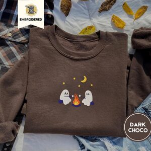 Dark Chocolate Ghost Campfire Embroidered Sweatshirt