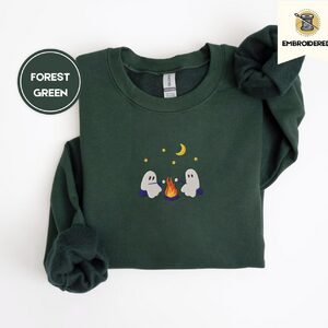 Forest Green Ghost Campfire Embroidered Sweatshirt