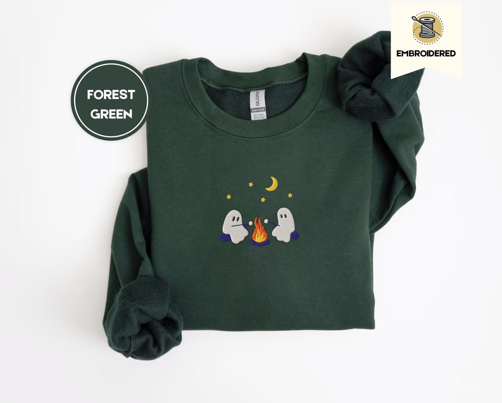 Forest Green Ghost Campfire Embroidered Sweatshirt