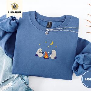 Indigo Blue Ghost Campfire Embroidered Sweatshirt