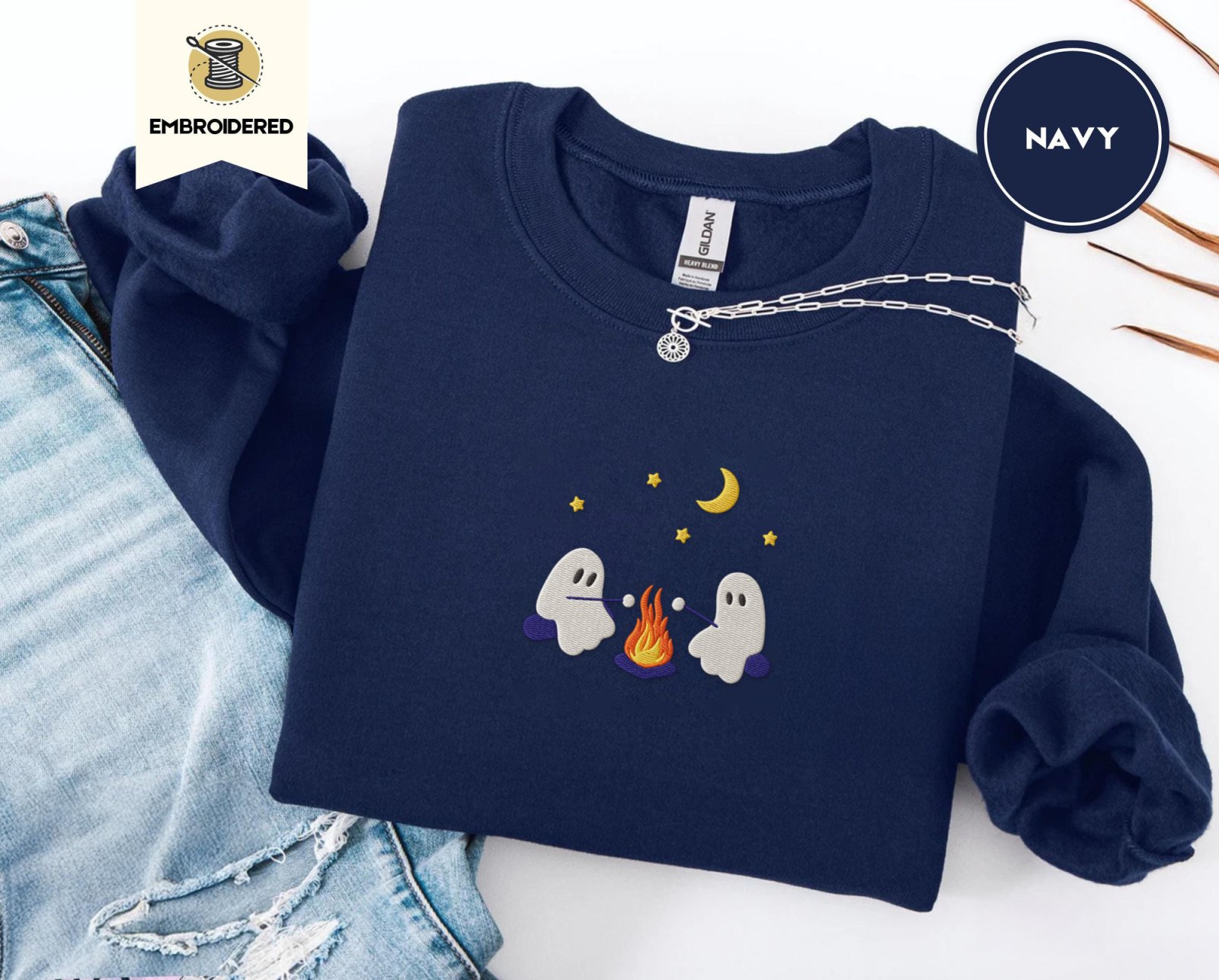 Navy Ghost Campfire Embroidered Sweatshirt