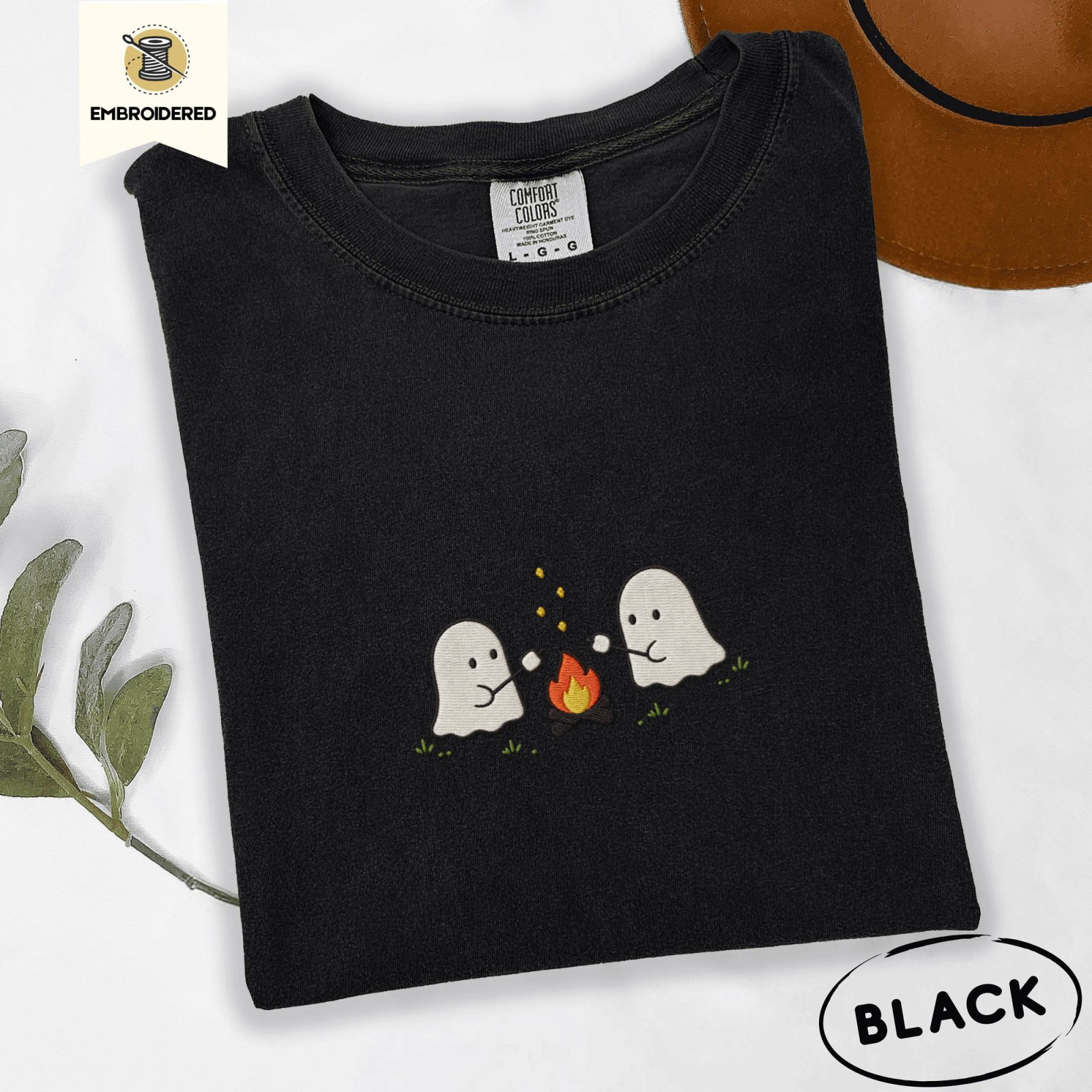 Black Ghost Campfire Embroidered T-Shirt