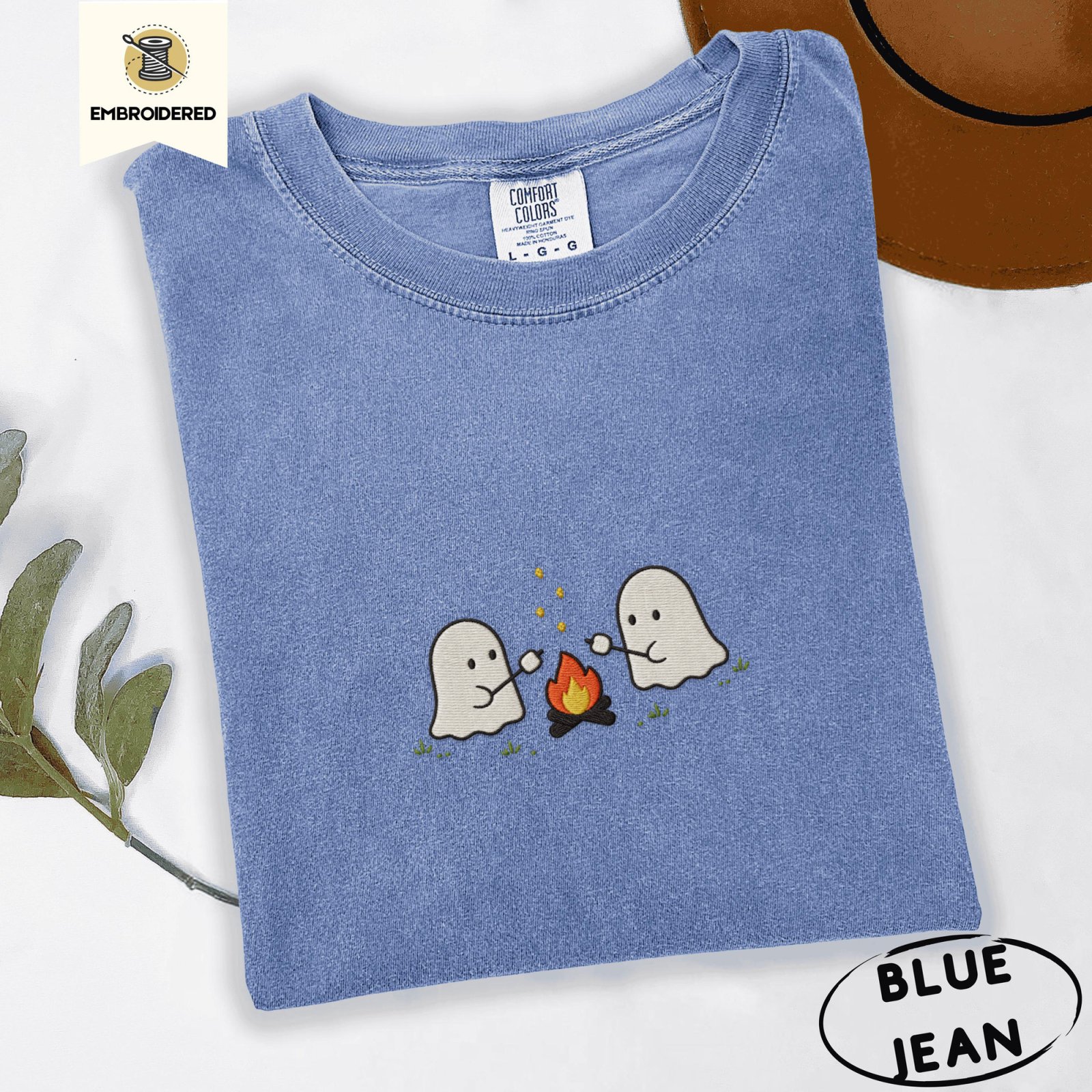 Blue Jean Ghost Campfire Embroidered T-Shirt