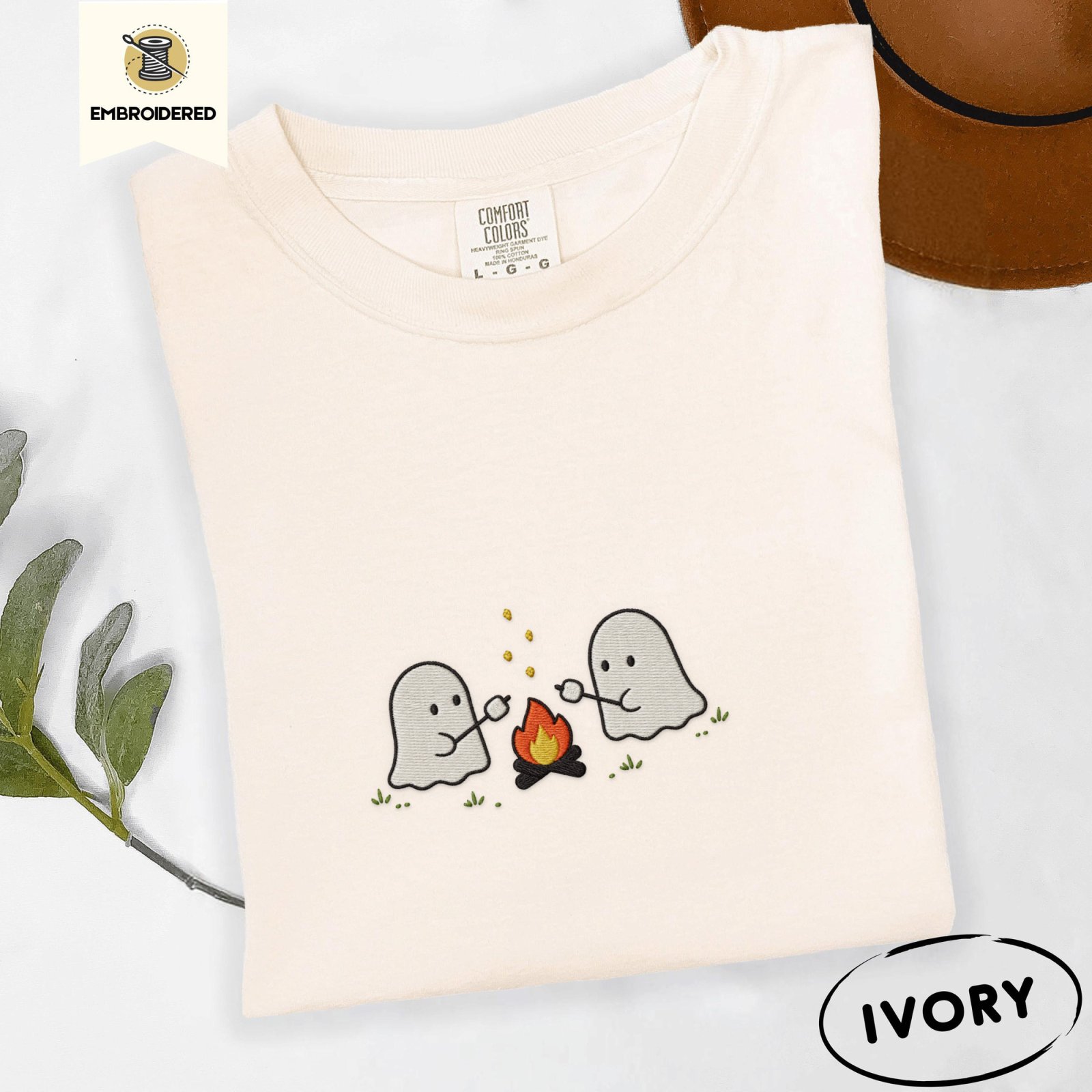 Ivory Ghost Campfire Embroidered T-Shirt