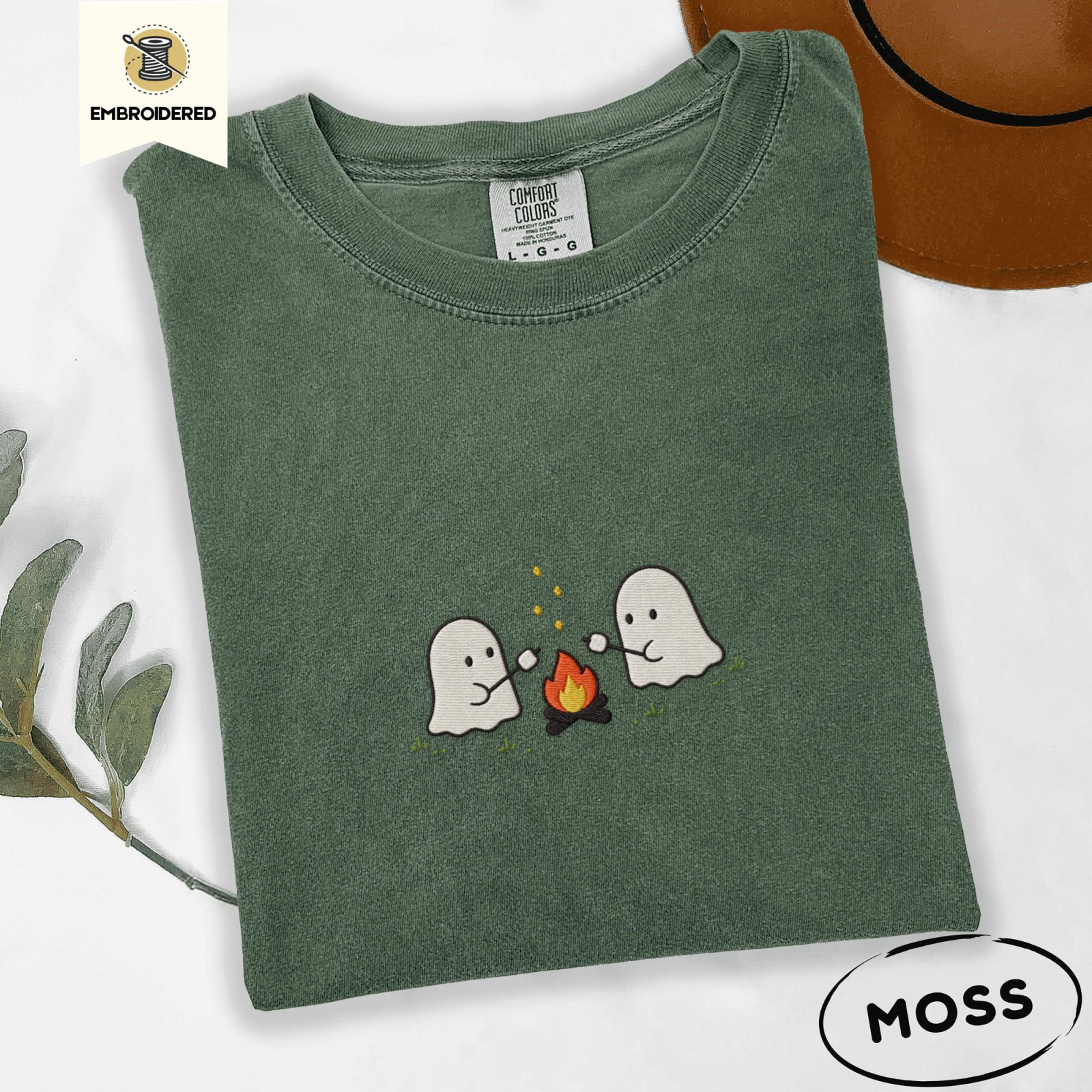 Moss Ghost Campfire Embroidered T-Shirt