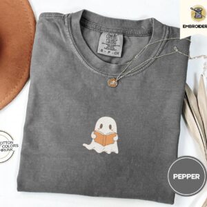 Pepper Ghost Reading a Book Embroidered T-Shirt