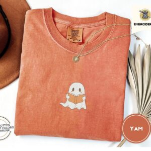 Yam Ghost Reading a Book Embroidered T-Shirt