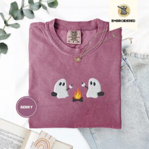 Berry Ghosts Roasting Marshmallows Embroidered T-Shirt
