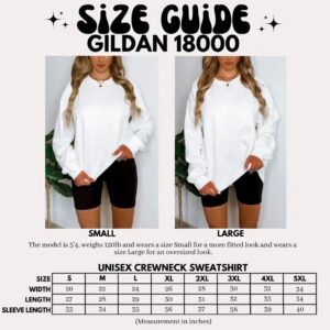 Gildan 18000 size guide video: model wearing size Small and size Large, with measurements