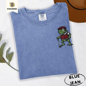 Blue Jean Golf Frog in Argyle Vest Embroidered T-Shirt