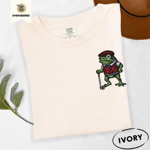 Ivory Golf Frog in Argyle Vest Embroidered T-Shirt