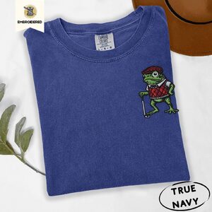 True Navy Golf Frog in Argyle Vest Embroidered T-Shirt