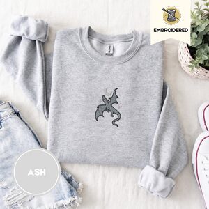 Ash Gray Dragon and Stars Embroidered Sweatshirt