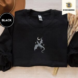 Black Gray Dragon and Stars Embroidered Sweatshirt