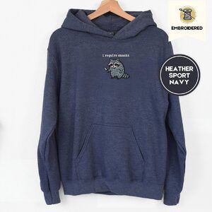 Heather Sport Dark Navy Gray Raccoon With Knife Embroidered Hoodie