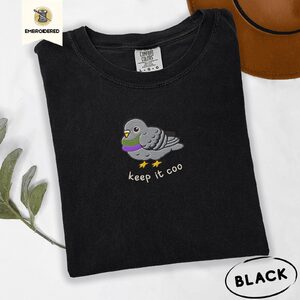 Black Green and Purple Neck Pigeon Embroidered T-Shirt