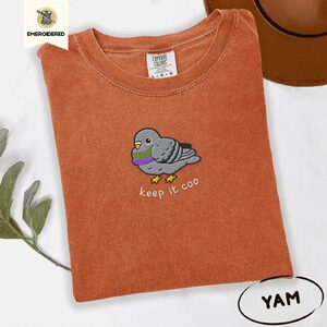 Yam Green and Purple Neck Pigeon Embroidered T-Shirt