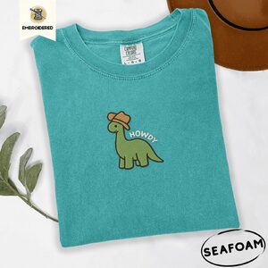 Seafoam Green Longneck Cowboy Embroidered T-Shirt