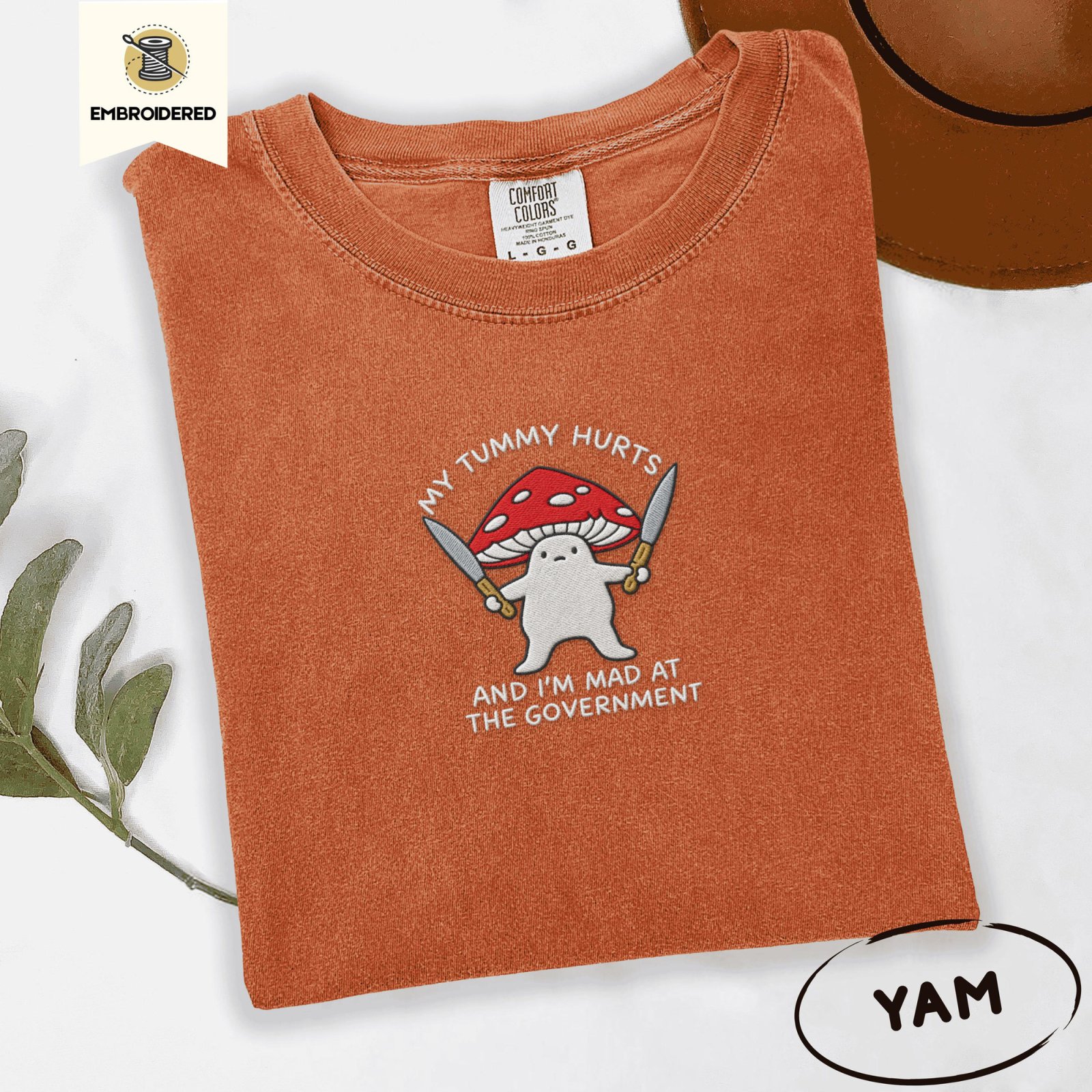 Yam Grumpy Mushroom Embroidered T-Shirt