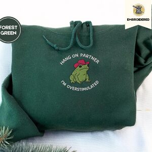 Forest Green Hang On Partner Cowboy Frog Embroidered Hoodie