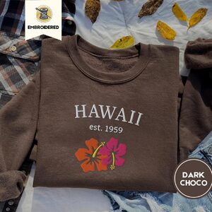 Dark Chocolate Hawaii Hibiscus Embroidered Sweatshirt
