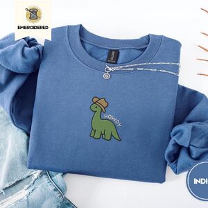 Indigo Blue Howdy Cowboy Dinosaur Embroidered Sweatshirt