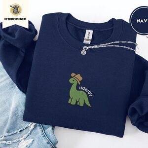 Navy Howdy Cowboy Dinosaur Embroidered Sweatshirt