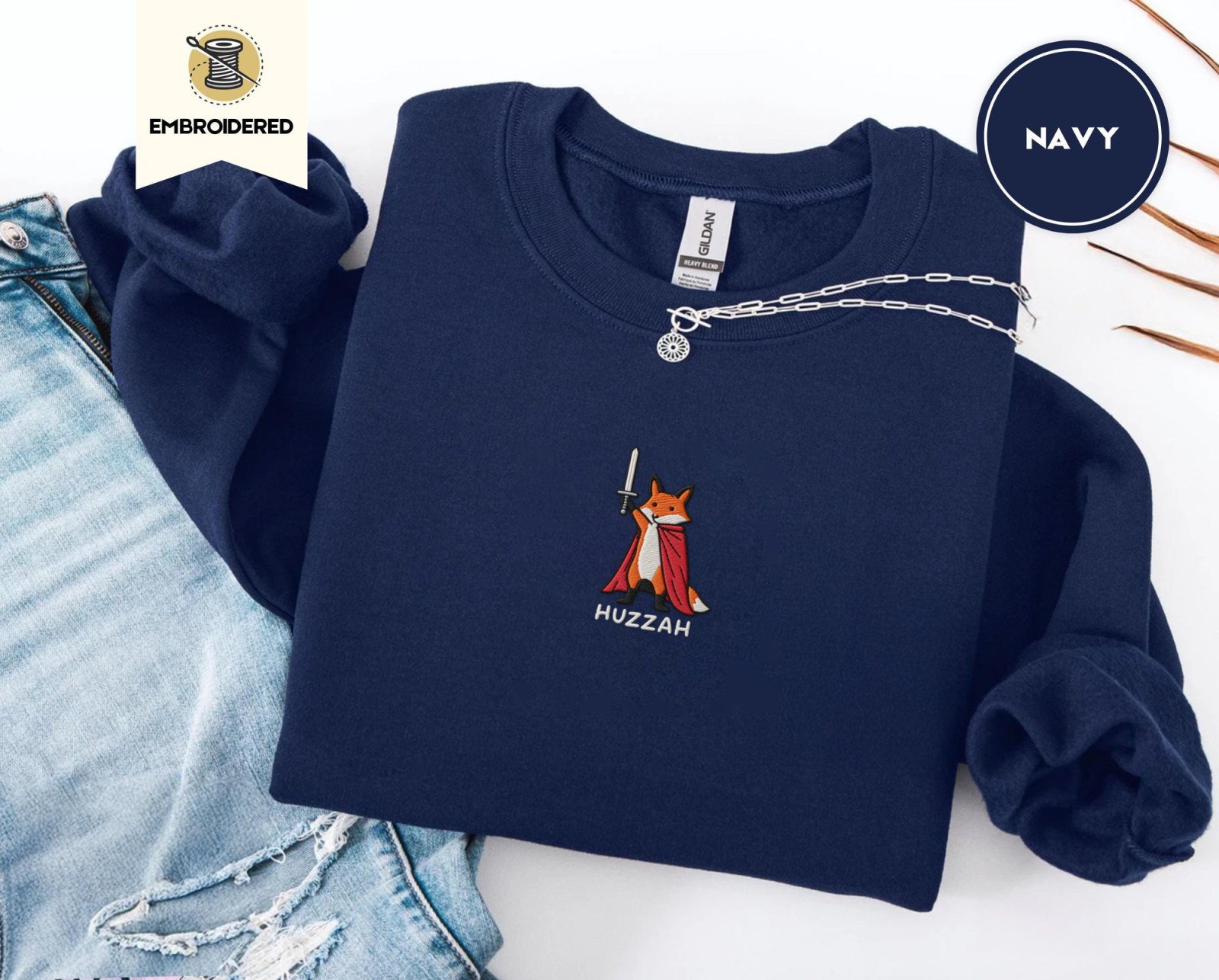 Navy Huzzah Fox Embroidered Sweatshirt