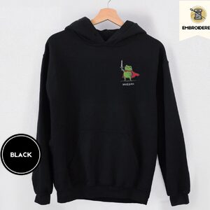 Black Huzzah Frog Knight Embroidered Hoodie