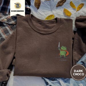 Dark Chocolate Huzzah Frog Knight Embroidered Sweatshirt