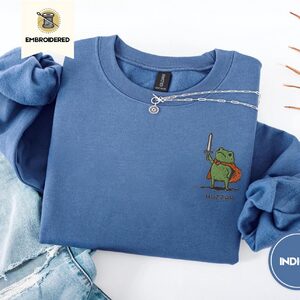 Indigo Blue Huzzah Frog Knight Embroidered Sweatshirt