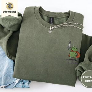 Military Green Huzzah Frog Knight Embroidered Sweatshirt