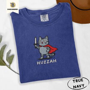 True Navy Huzzah Knight Cat Embroidered T-Shirt