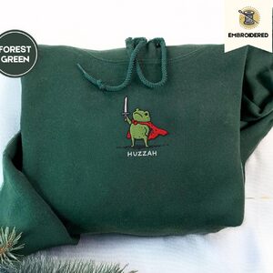 Forest Green Huzzah Knight Frog Embroidered Hoodie