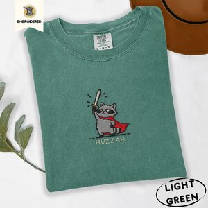 Light Green Huzzah Raccoon Embroidered T-Shirt