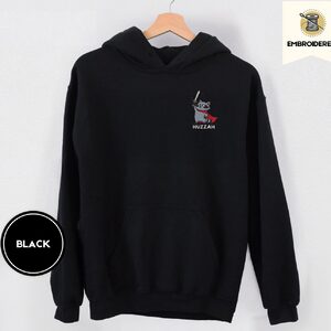 Black Huzzah Raccoon Knight Embroidered Hoodie