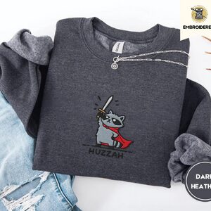 Dark Heather Huzzah Raccoon Knight Embroidered Sweatshirt