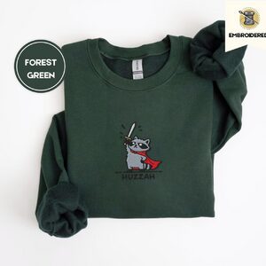 Forest Green Huzzah Raccoon Knight Embroidered Sweatshirt