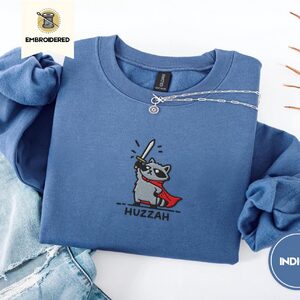 Indigo Blue Huzzah Raccoon Knight Embroidered Sweatshirt
